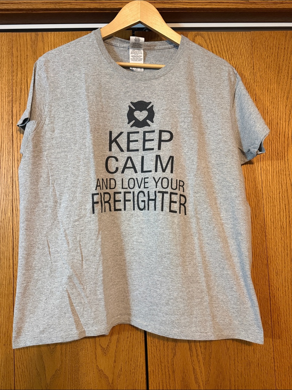 Keep Calm and Love Your Firefighter Womens T-Shirt - Grey